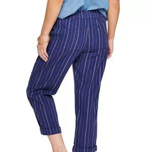 Sonoma Navy Striped Linen Cotton Crop Pants Size XXL